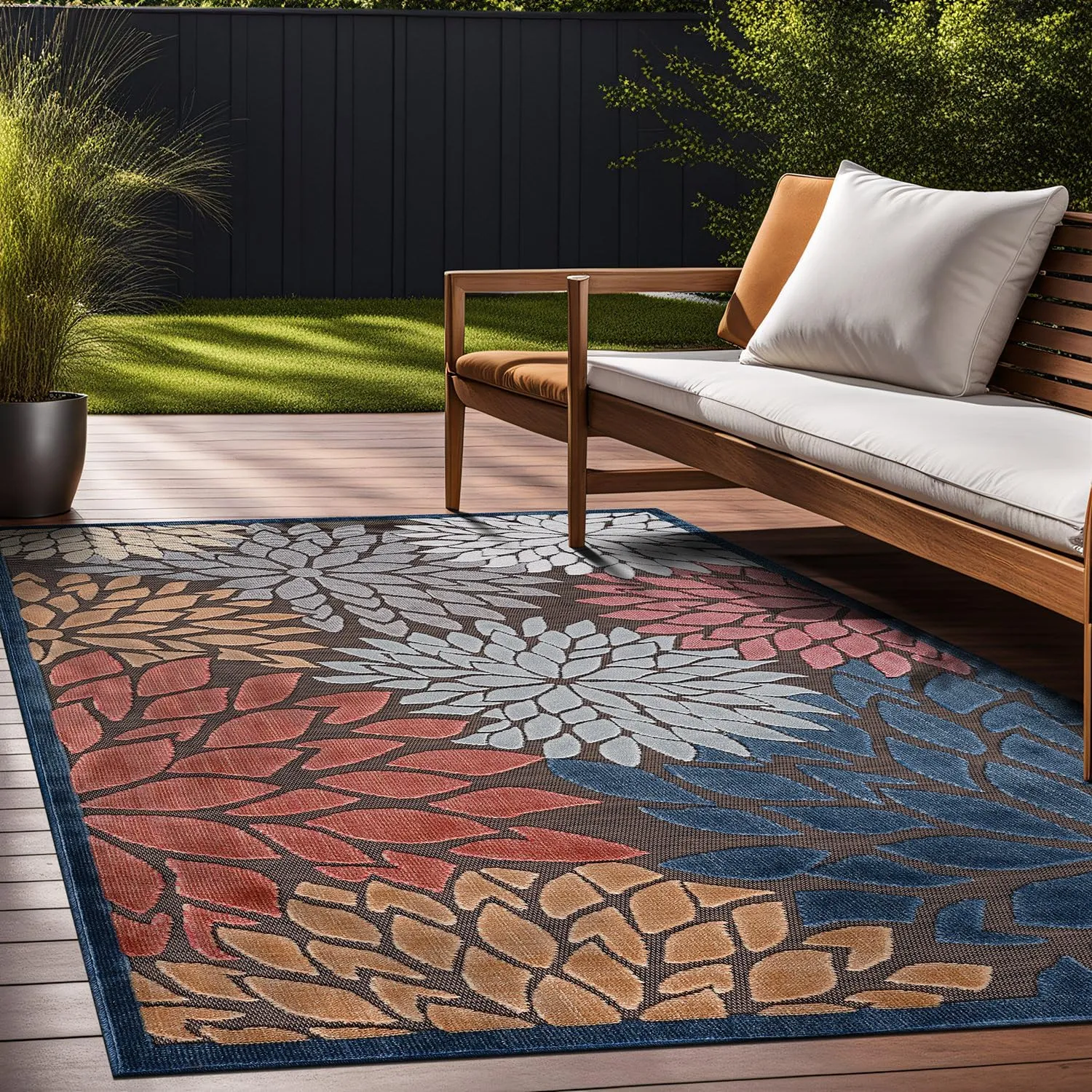 Beverly Rug Outdoor Rug 5x7 Modern Floral Tropical Area Rugs for Indoor and Outdoor Patio Easy to Clean Non Shedding Living Room Porch Garden Washable Outside Carpet (5 x 7 Brown)
