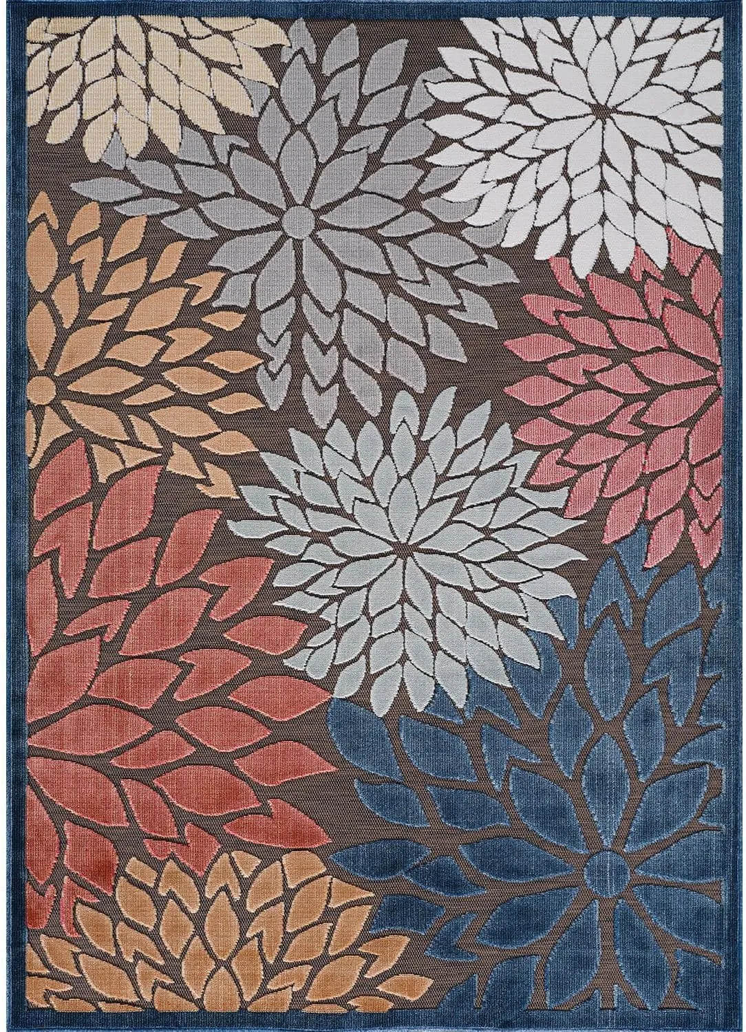 Beverly Rug Outdoor Rug 5x7 Modern Floral Tropical Area Rugs for Indoor and Outdoor Patio Easy to Clean Non Shedding Living Room Porch Garden Washable Outside Carpet (5 x 7 Brown)
