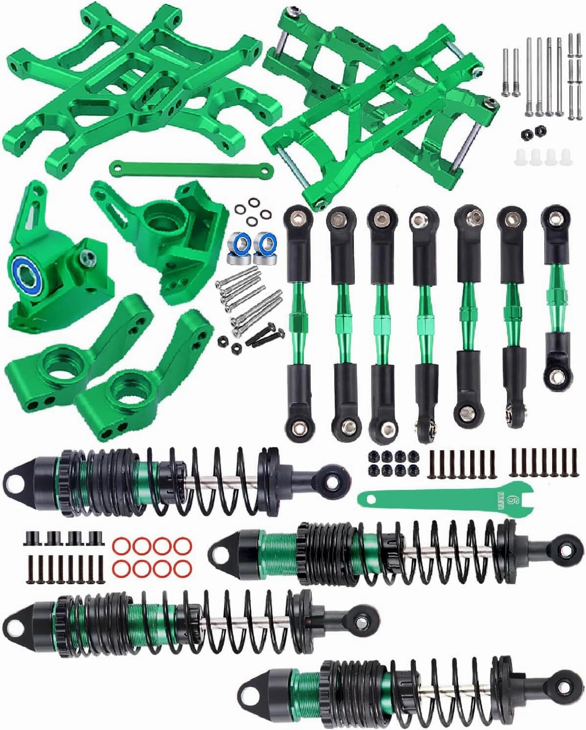Big Bore RC Shocks Upgrades Part for 1/10 Rustler/Stampede 2WD, Aluminum A Arm & Caster Block & Steering Blocks & Rear Stub Axle Carriers & Adjustable Turnbuckles Camber Link,Green