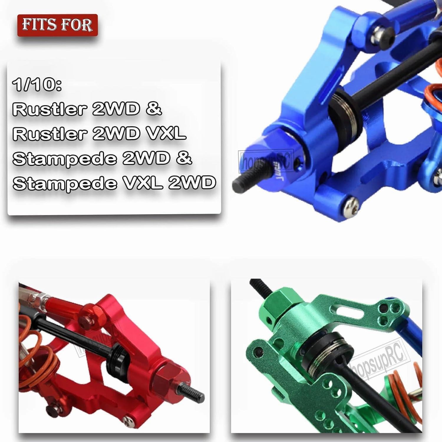 Big Bore RC Shocks Upgrades Part for 1/10 Rustler/Stampede 2WD, Aluminum A Arm & Caster Block & Steering Blocks & Rear Stub Axle Carriers & Adjustable Turnbuckles Camber Link,Green