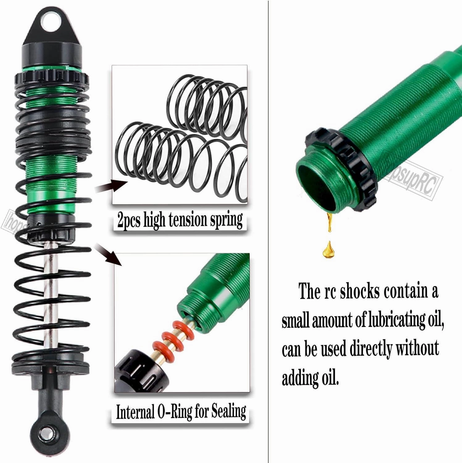 Big Bore RC Shocks Upgrades Part for 1/10 Rustler/Stampede 2WD, Aluminum A Arm & Caster Block & Steering Blocks & Rear Stub Axle Carriers & Adjustable Turnbuckles Camber Link,Green
