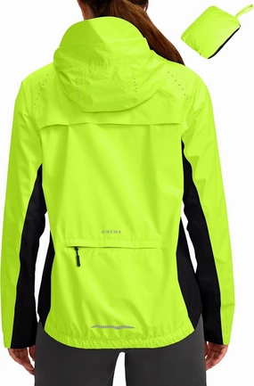 Bikewa Women's Cycling Rain Jackets Waterproof Windbreaker Lightweight Running Windproof Reflective Jacket Packable Hooded