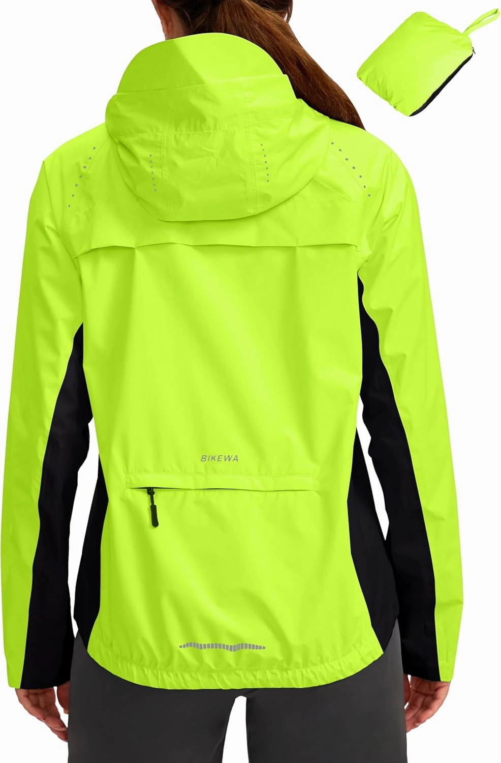 Bikewa Women's Cycling Rain Jackets Waterproof Windbreaker Lightweight Running Windproof Reflective Jacket Packable Hooded