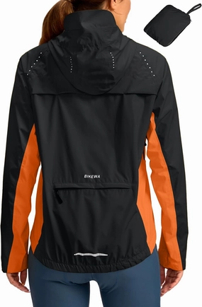Bikewa Women's Cycling Rain Jackets Waterproof Windbreaker Lightweight Running Windproof Reflective Jacket Packable Hooded