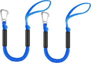 Blue 2.5ft Bungee Dock Line - High Visibility Elastic Boat Rope for Canoe, Sea-Doo, Pontoon | Quick-Release Clip & Floating Design (3.5ft Extended Length, Pack of 2
