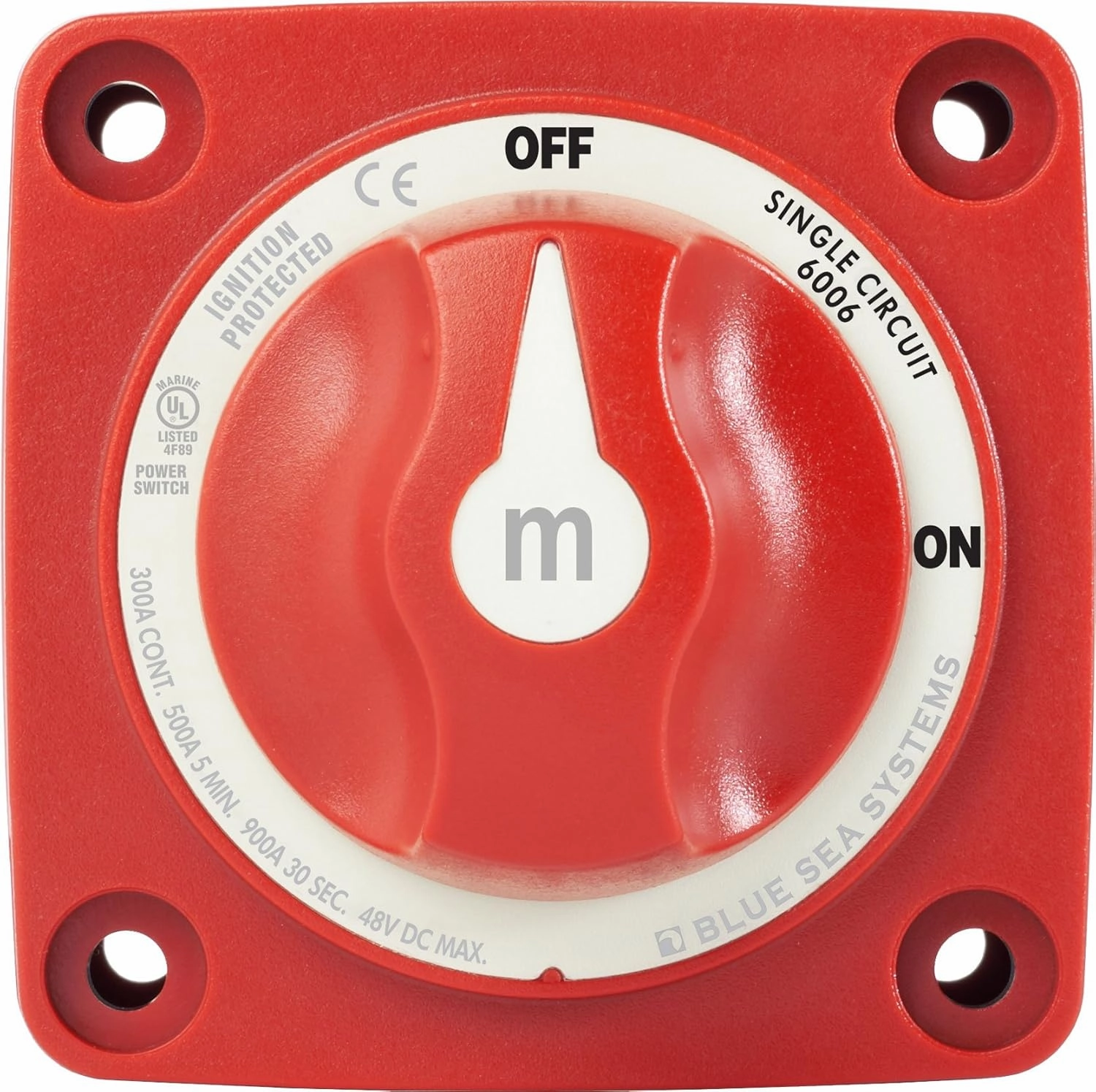 Blue Sea Systems 6006 m-Series Battery Switch ON/OFF with Knob, Red