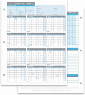 Blue Summit Supplies 50 Sheet Attendance Calendar, Employee 2025 Attendance Sheets for 3 Hole Binder, Convenient Tracker for Employee Attendance Record, Time Off, and Tardiness, 50 Pack