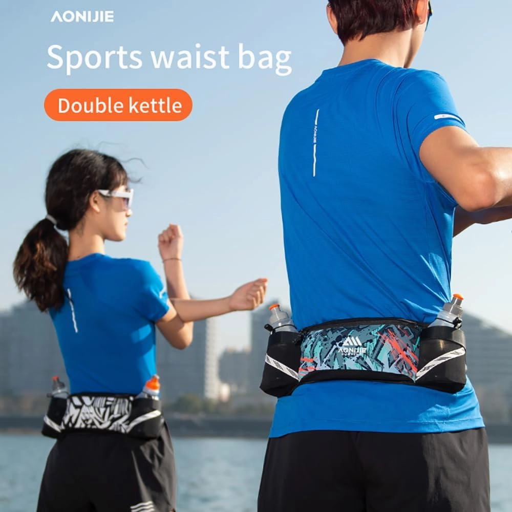 BlueField Slim Running Belt Sports Fanny Pack with 250ml Soft Water Bottle, Marathon Number Fanny Pack for Running Walking Cycling Camping Gym (Orange with 2 * 250ML)