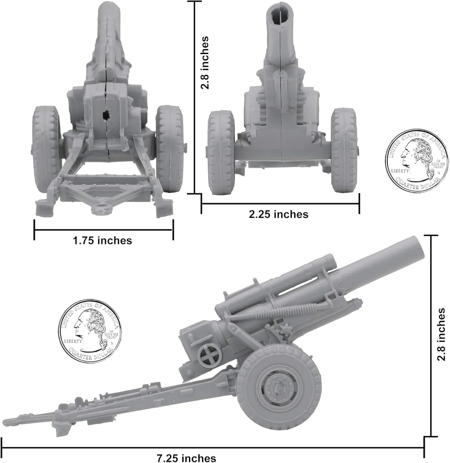 BMC Classic Marx Military Howitzers - Gray 3pc Plastic Army Men Field Artillery