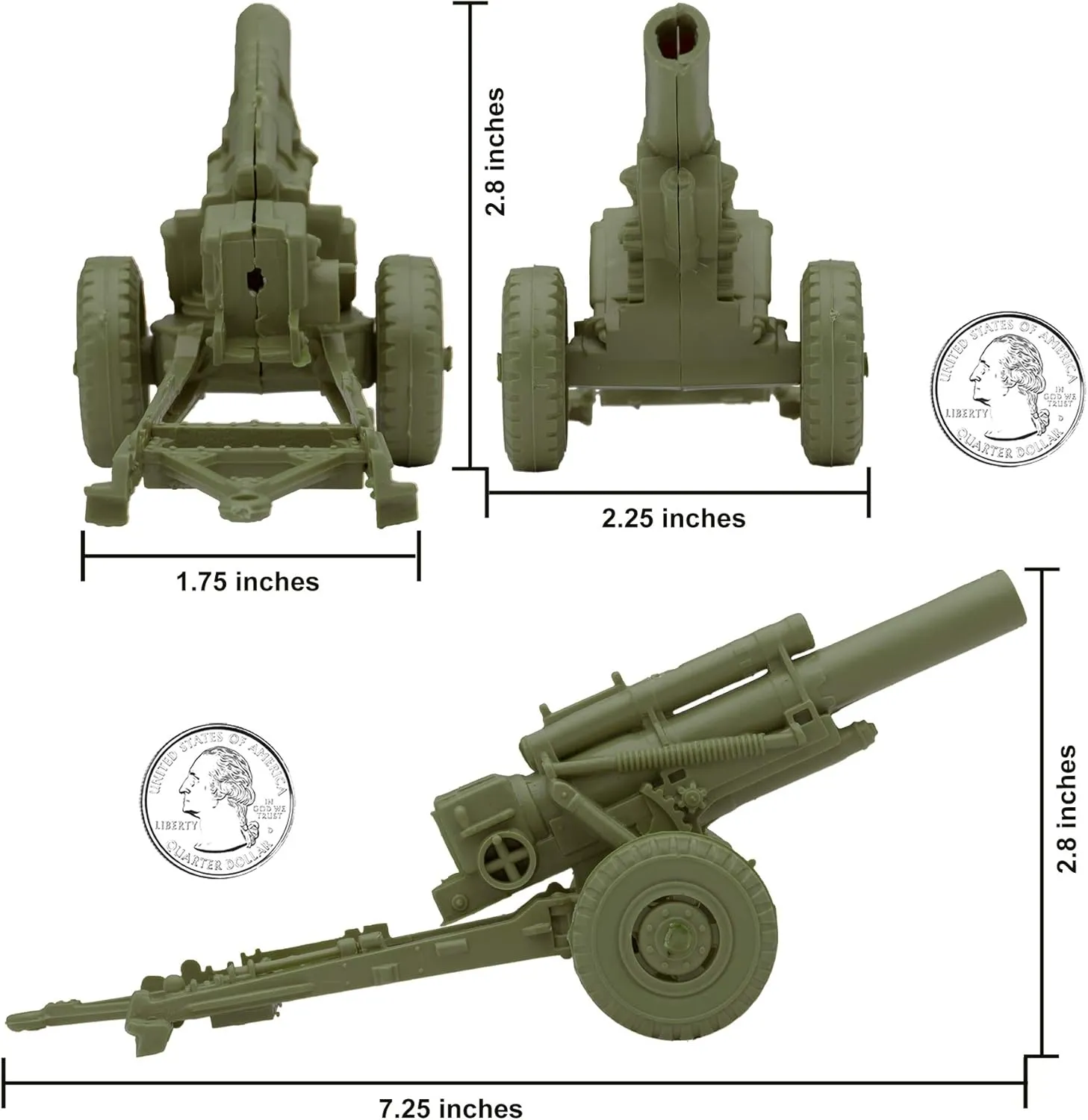 BMC Classic Marx US Howitzers - OD Green 3pc Plastic Army Men Field Artillery