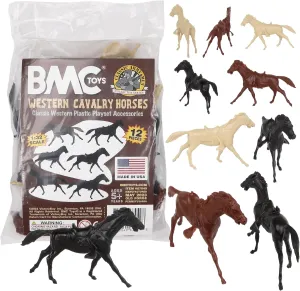 BMC Classic Western Cavalry Horses - 12pc Plastic Figure Playset Accessories
