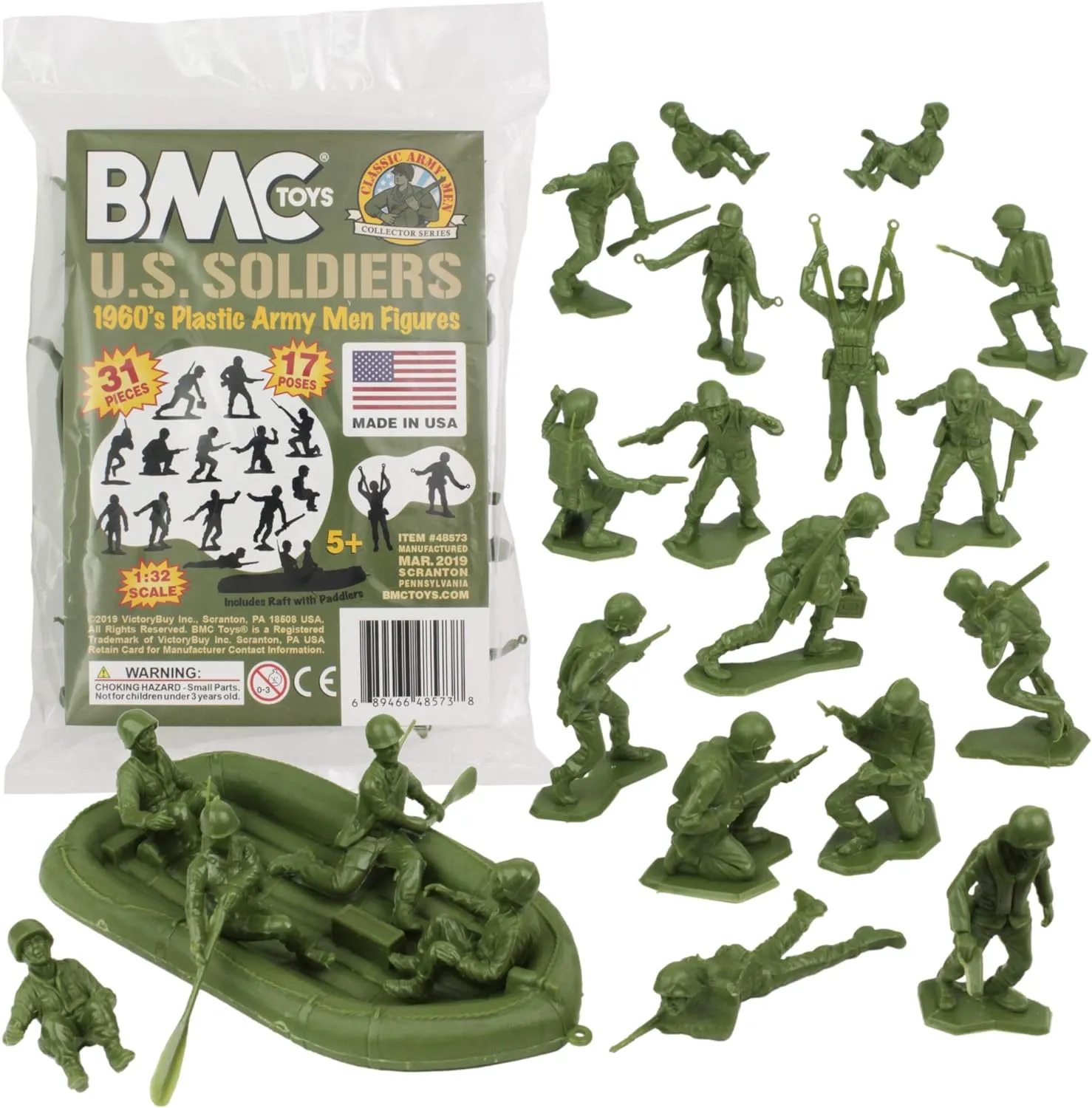 BMC Marx Plastic Army Men US Soldiers - OD Green 31pc WW2 Figures - Made in USA