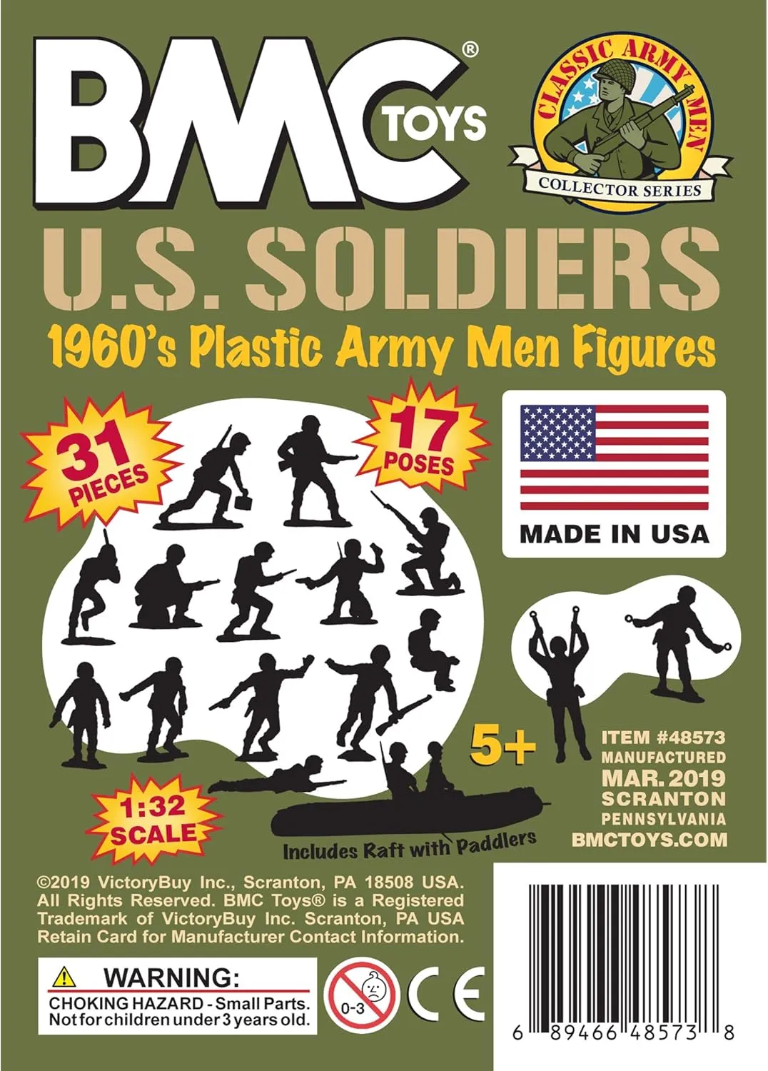 BMC Marx Plastic Army Men US Soldiers - OD Green 31pc WW2 Figures - Made in USA