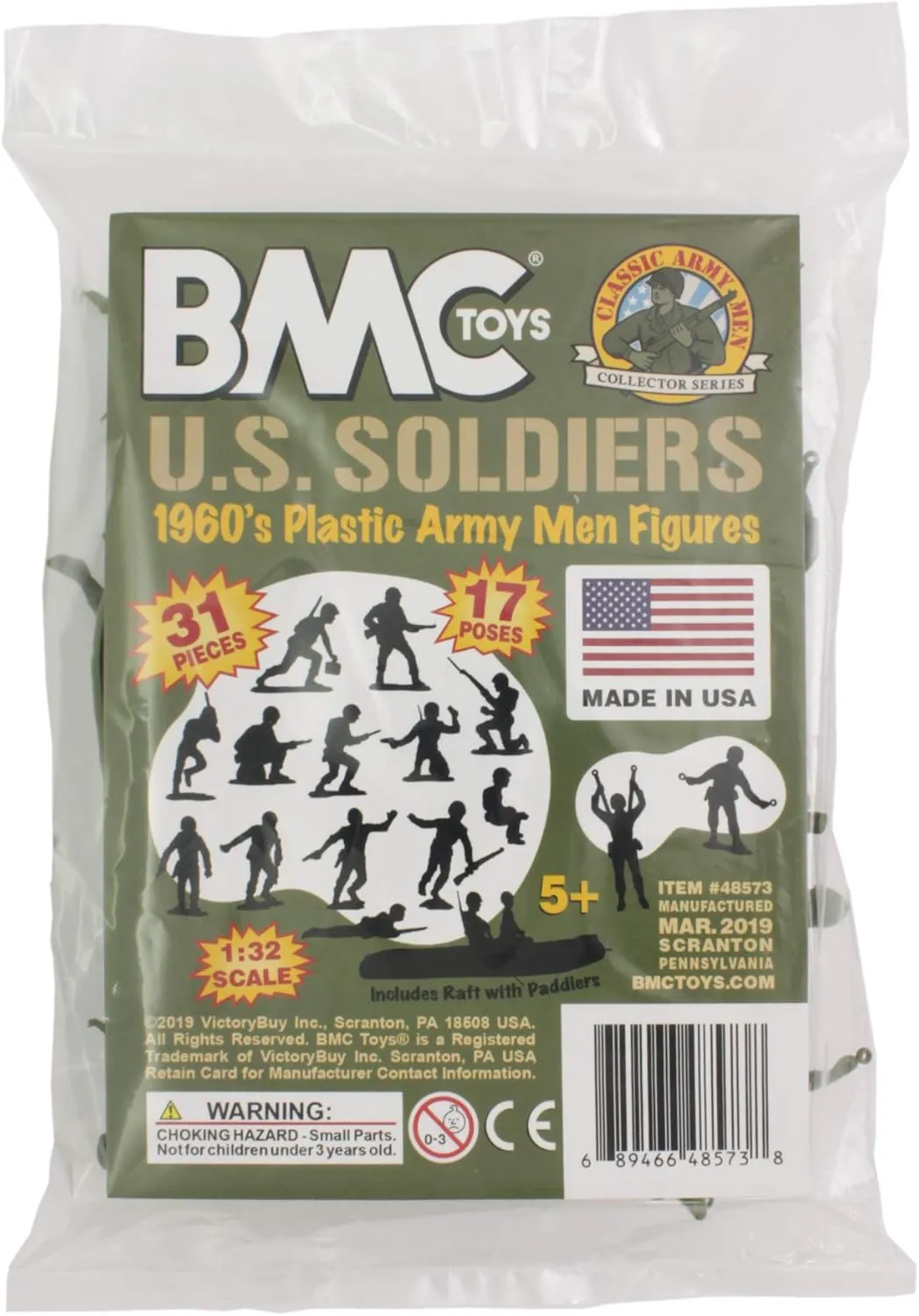 BMC Marx Plastic Army Men US Soldiers - OD Green 31pc WW2 Figures - Made in USA