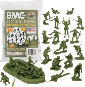BMC Marx Plastic Army Men US Soldiers - OD Green 31pc WW2 Figures - Made in USA