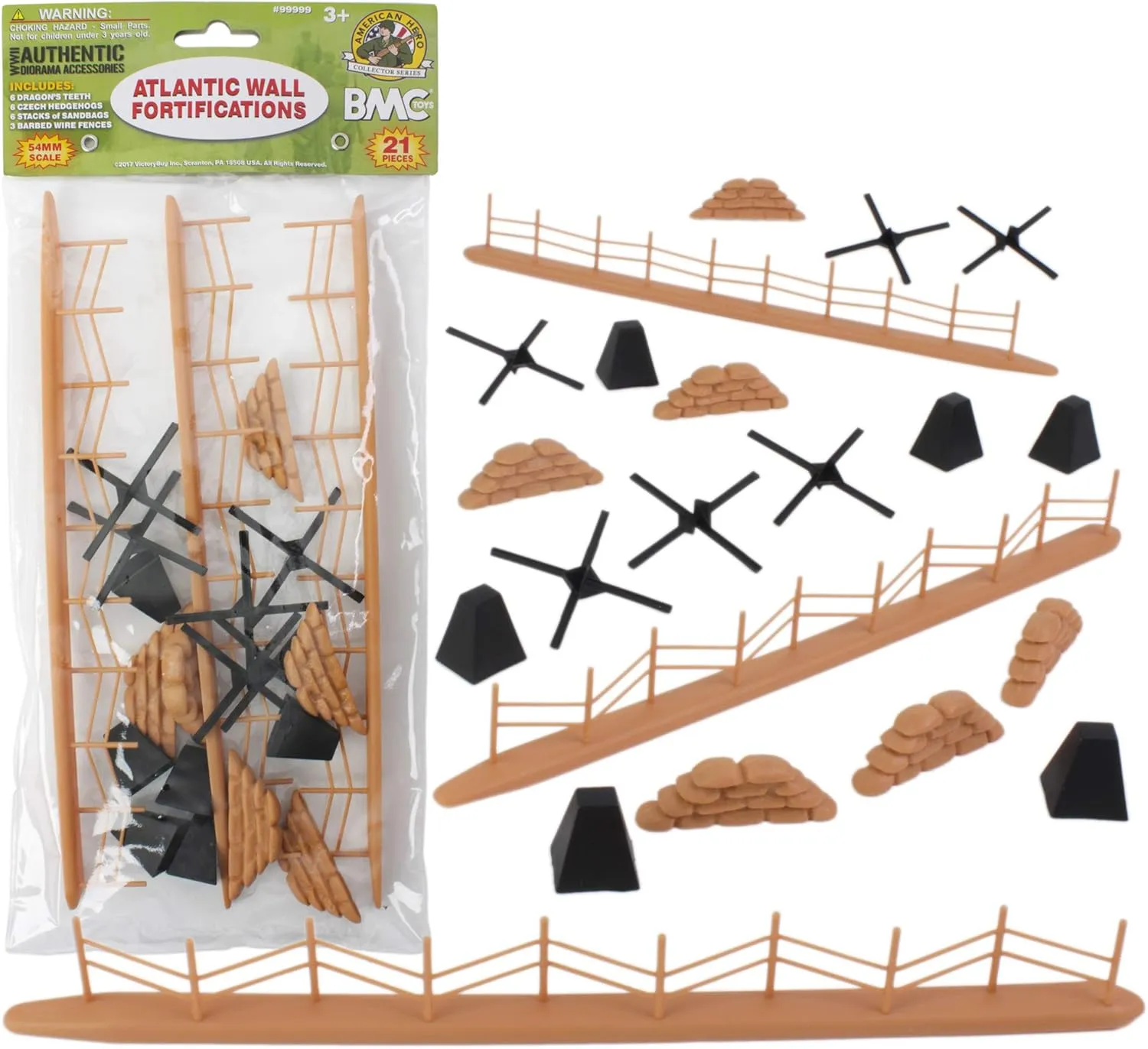 BMC WW2 Atlantic Wall Fortifications - 21pc Plastic Army Men Accessories