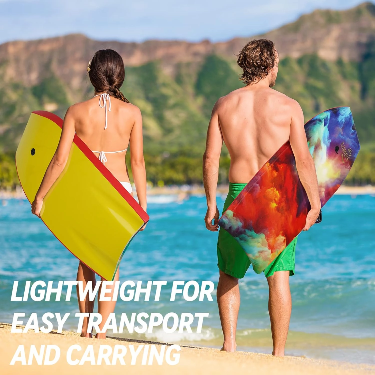 Body Board Lightweight with EPS Core, HDPE Slick Bottom, Leash & Adjustable Wrist Rope, Great Surfing for Kids and Adults