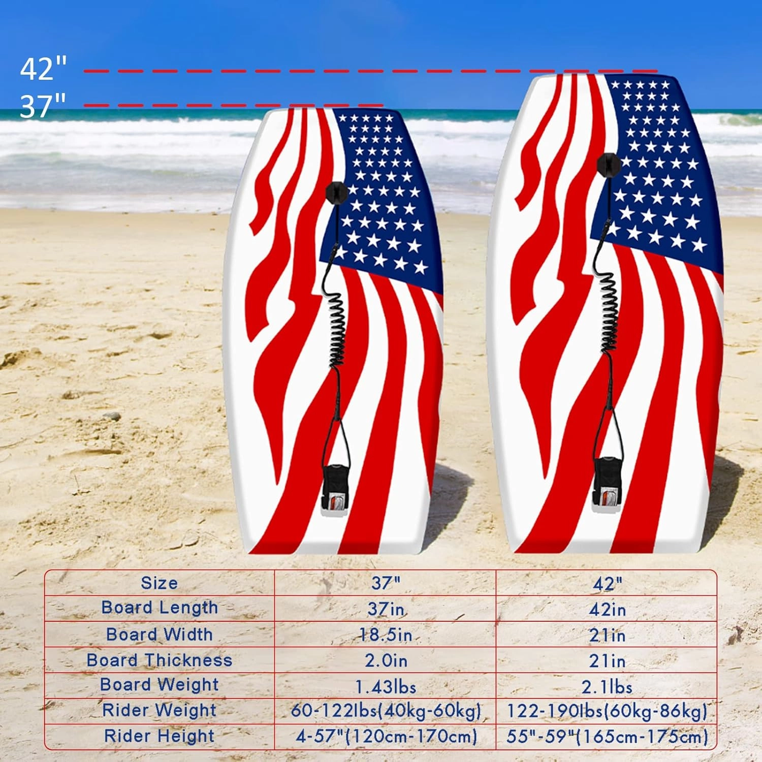 Bodyboard for Beach 37 / 42 Inch 2 Pack Premium Body Board with Wrist Leash Super Lightweight Surf Boards EPS Core HDPE Slick Bottom for Teens Adults Kids Beginners Any Surfing Rider Level