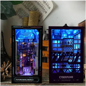 Book Nook Cyberpunk Style Hand 3D Dimensional Book Stand Model Ornaments Unzip Blue Cool Miniature Book Nook Shelf Insert