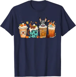 Boston Terrier Dog Fall Autumn Coffee Cups Halloween Pet T-Shirt