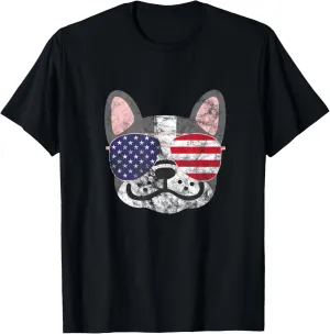 Boston Terrier Sunglasses USA American Flag 4th of July Dog T-Shirt