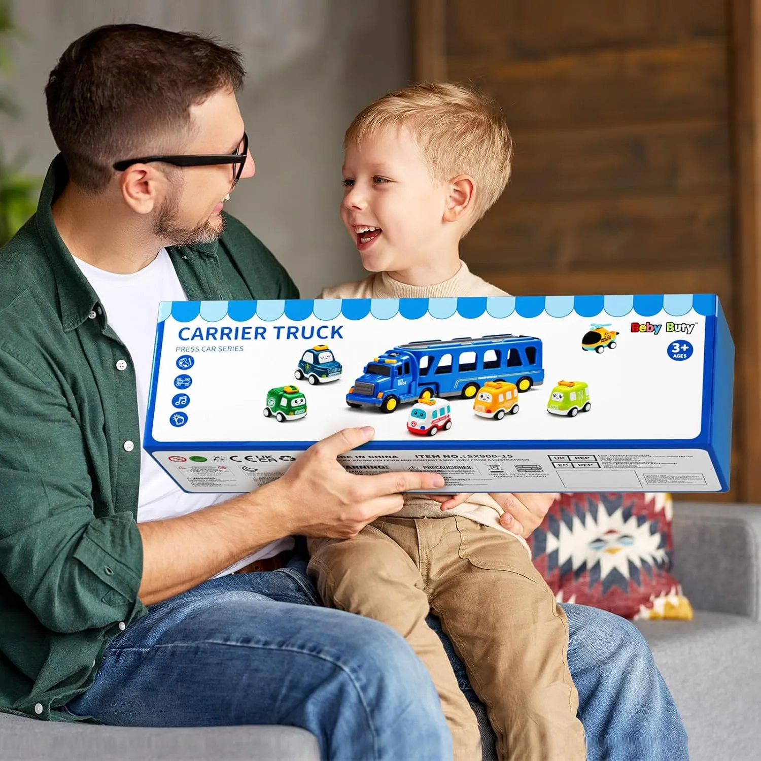 Boy Toddler Trucks Toys for Boys Kids, 16.9-in Longer Transport City Truck with 6 Cars, Car Truck Toys with Lights & Sounds, Birthday Gift for 3 4 5 Years Old Boys and Girls