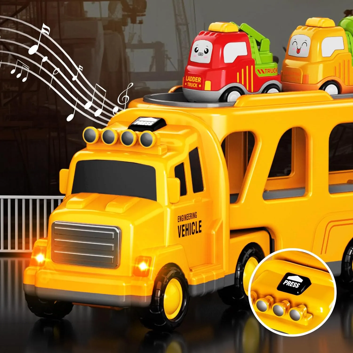 Boy Toddler Trucks Toys for Boys Kids, 16.9-in Longer Transport Construction Truck with 6 Cars, Car Truck Toys with Lights & Sounds, Birthday Gift for 3 4 5 Years Old Boys and Girls