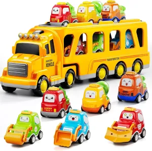 Boy Toddler Trucks Toys for Boys Kids, 16.9-in Longer Transport Construction Truck with 6 Cars, Car Truck Toys with Lights & Sounds, Birthday Gift for 3 4 5 Years Old Boys and Girls