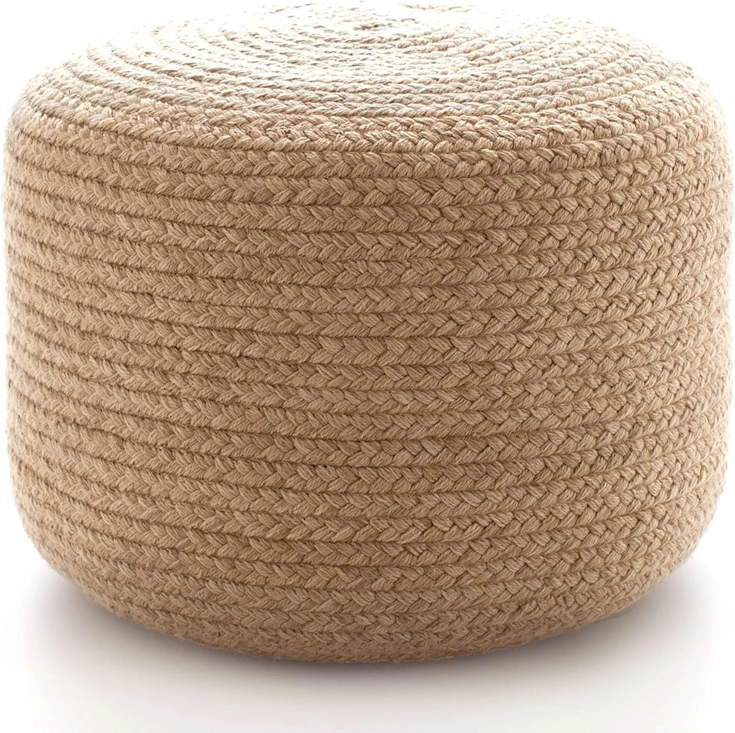 Braided Natural Indoor/Outdoor Pouf, Large Feet, Neutral Solid Pattern