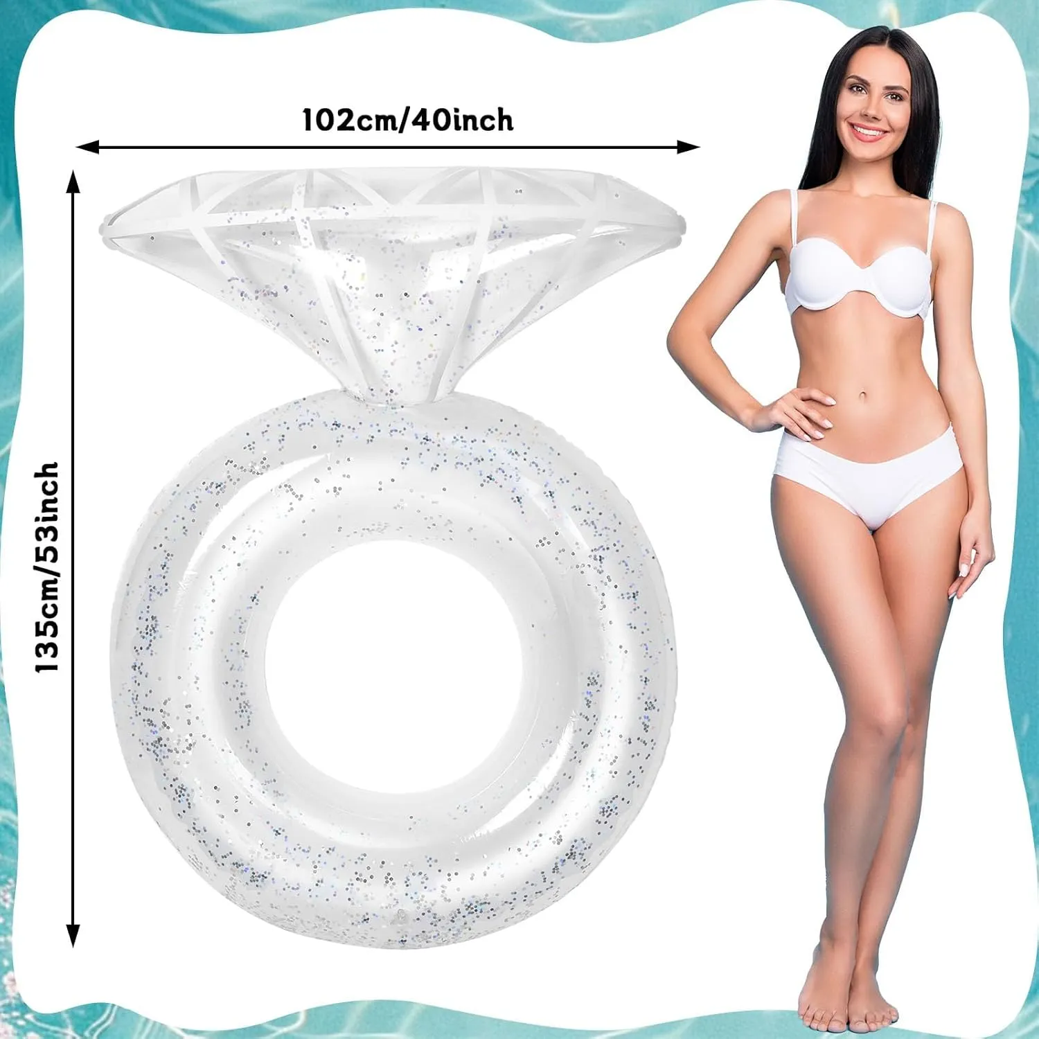 Bride Diamond Ring Pool Float & Towel Set Bachelorette Party Decorations Inflatable Diamond Bride Pool Float Bridal Shower Gifts Engagement Party Accessories Swimming Tube Wedding Photo Prop(Silver)
