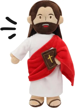 Brown Jesus Plush Speaks 20 of Jesus' Bible Verses and 3 of Bible Music Jesus Doll Stuffed Animal to Teach Suitable for Church Sunday School Religious Easter (RED)