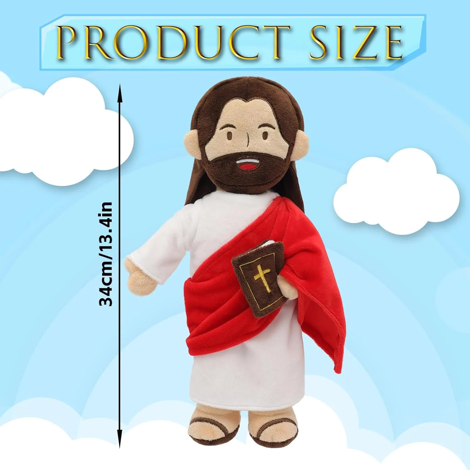 Brown Jesus Plush Speaks 20 of Jesus' Bible Verses and 3 of Bible Music Jesus Doll Stuffed Animal to Teach Suitable for Church Sunday School Religious Easter (RED)