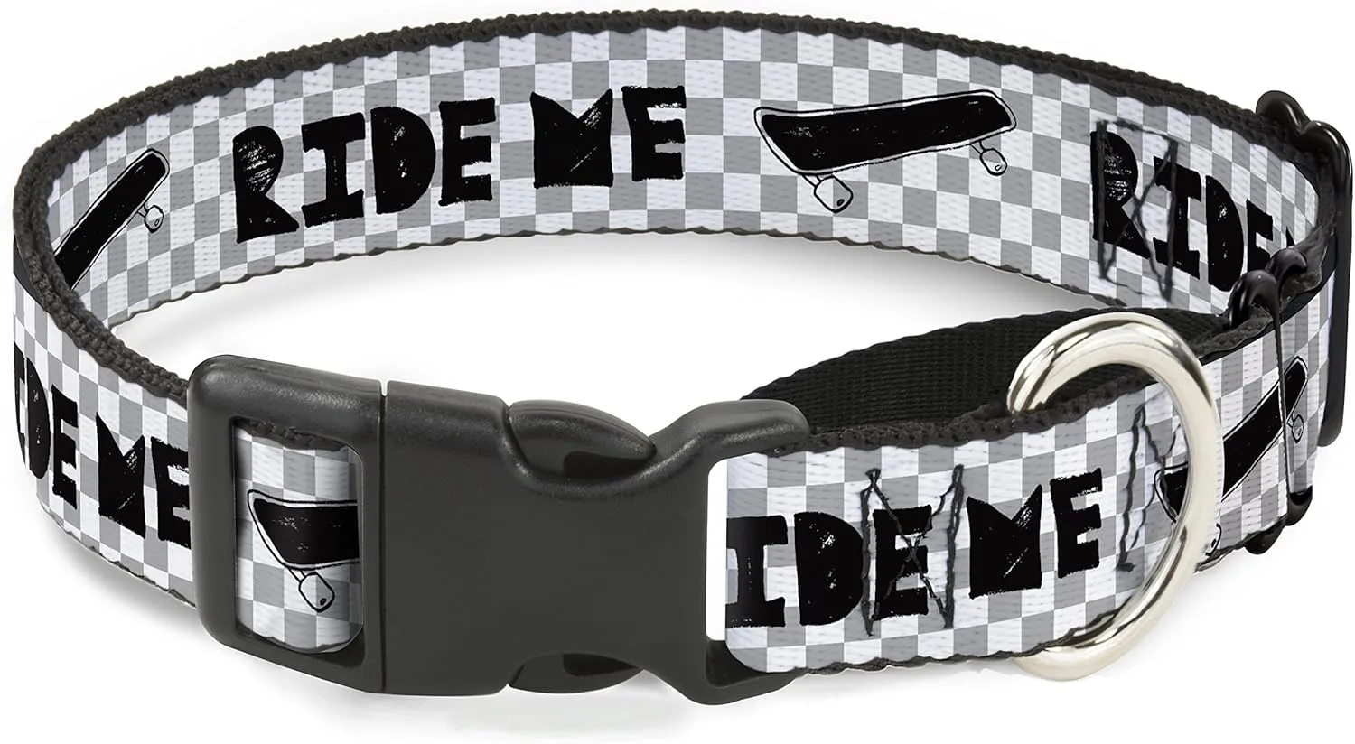 Buckle-Down Martingale Dog Collar - Ride ME Skateboard w/Mini Checker White/Gray/Black - 1.5" Wide - Fits 13-18" Neck Size - Small