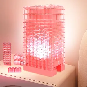Building Blocks Desk Lamp,Touch Desk Light 3 Brightness, Creative Play Set Blocks Classic Toy, Bedside Lamp for Kids Teens Bedroom (Pink)