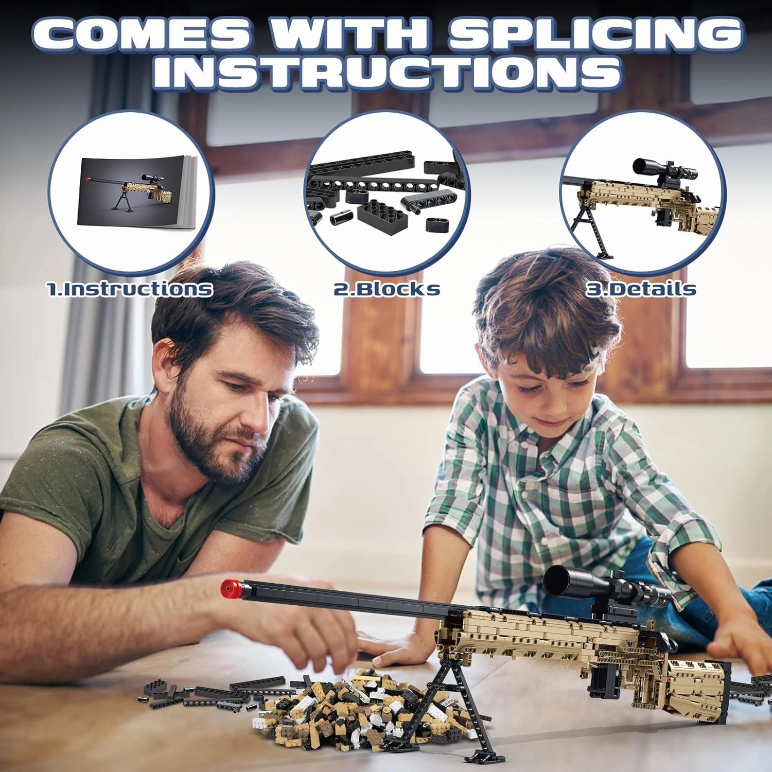 Building Blocks Gun Sets, 1:1 M24 DIY Assembling Army Building Toys Set for Boys Adult Teen, Shootable Sniper Model Kits, Birthday Gifts for Kids Age 8 , Collection for Military Fan 1380 PCS