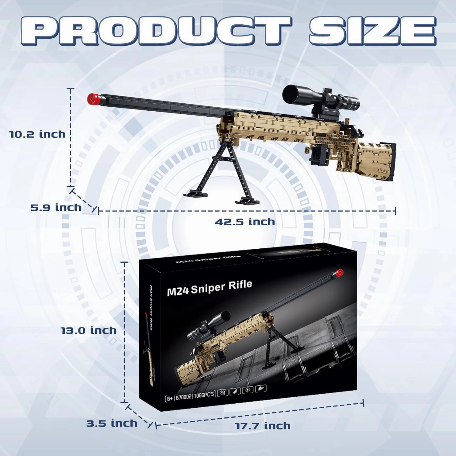 Building Blocks Gun Sets, 1:1 M24 DIY Assembling Army Building Toys Set for Boys Adult Teen, Shootable Sniper Model Kits, Birthday Gifts for Kids Age 8 , Collection for Military Fan 1380 PCS