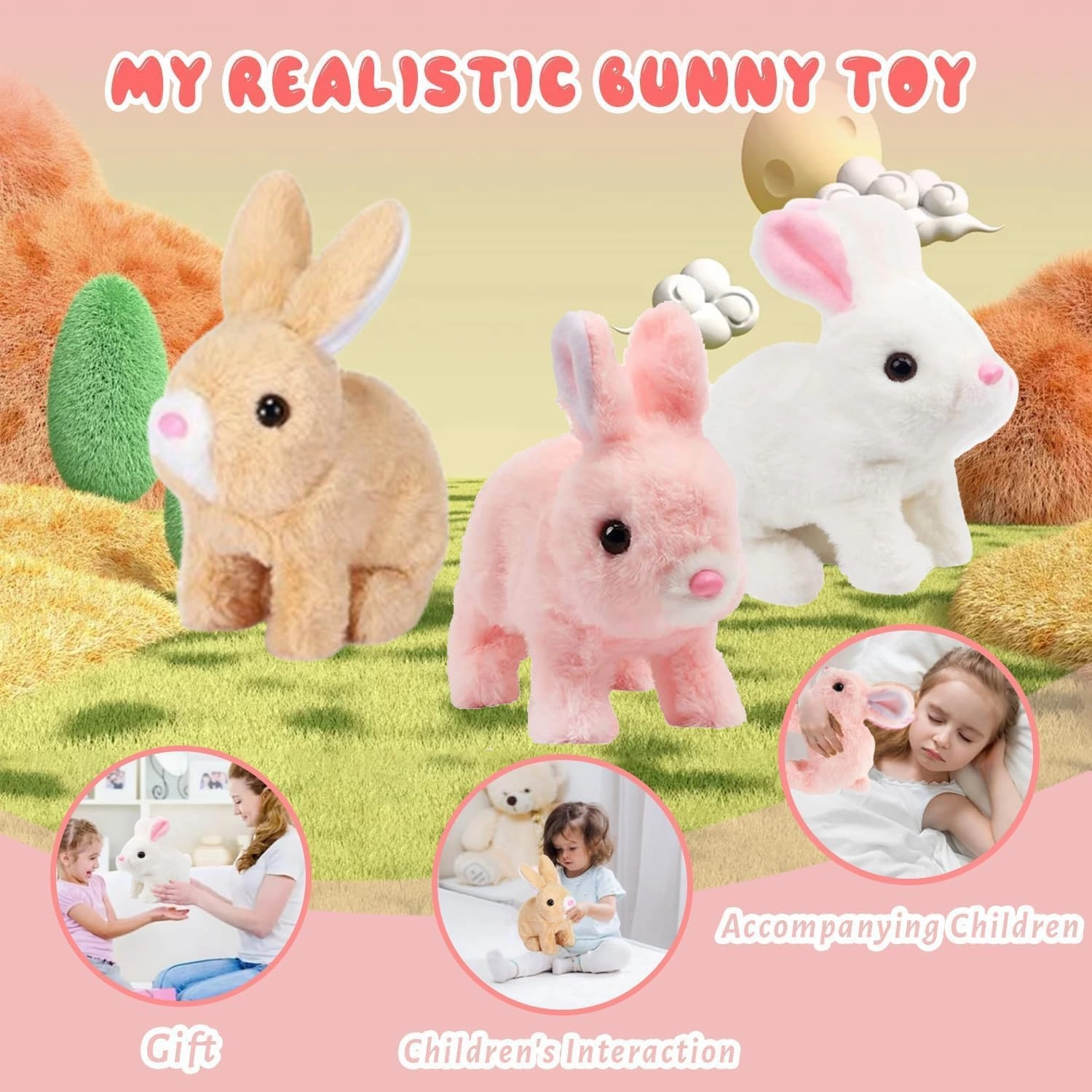 Bunby - Easter My Realistic Bunny Toy, Interactive Bunny Realistic Bunny - Jumping, Twitching, and Shaking Ears, Bunny Realistic Bunny Toy, Bunbi Realistic Bunny (Pink)