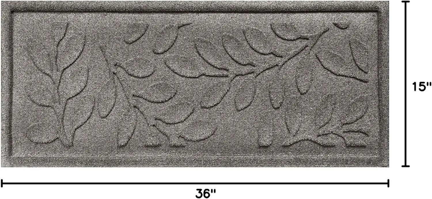 Bungalow Flooring Waterhog Indoor/Outdoor Boot Tray, 15 by 36 inches, Made in USA, Skid Resistant, Easy to Clean, Catches Water and Debris, Brittney Leaf Pattern, Medium Grey