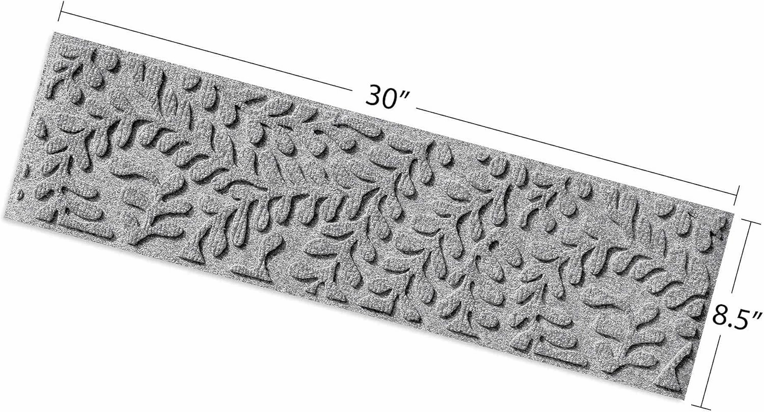 Bungalow Flooring Waterhog Stair Treads, Set of 4, 8-1/2 x 30 inches, Made in USA, Durable and Decorative Floor Covering, Indoor/Outdoor, Water-Trapping, Boxwood Collection, Medium Grey