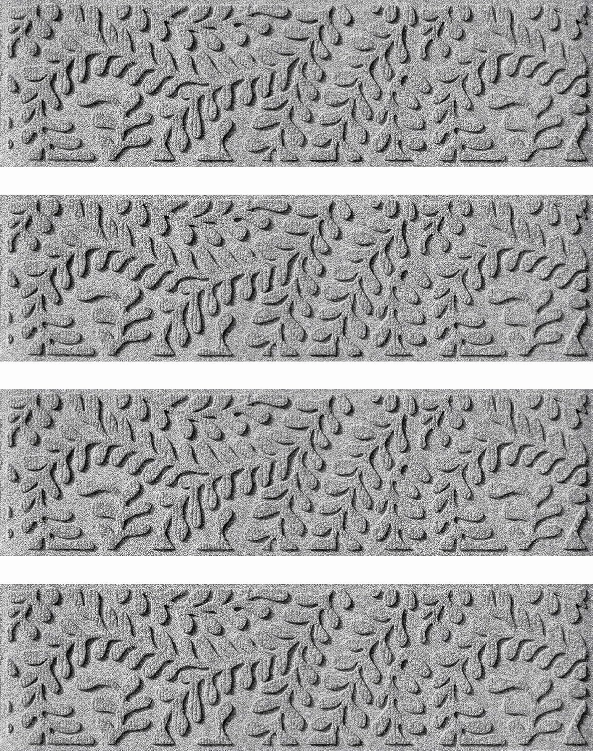 Bungalow Flooring Waterhog Stair Treads, Set of 4, 8-1/2 x 30 inches, Made in USA, Durable and Decorative Floor Covering, Indoor/Outdoor, Water-Trapping, Boxwood Collection, Medium Grey