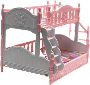 Bunk Bed Set for Mini Dolls – Bedroom Furniture for 8.7-Inch Dolls – Dollhouse Accessories for Miniature Dollhouse Kitchen Party Kit - 1/12 Scale,Pink