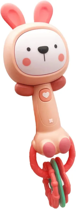 Bunny Baby Musical Rattle Toy for 12M  Light-up Sensory Chew & Interactive Toy for Infants Baby Shower Birthday Gift (Pink Rabbit)