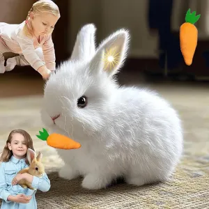 Bunny Pal - Rabbit Easter My Realistic Bunny Toy with Carrot,Interactive Toy-Jumping,Twitching,and Shaking LED Ears,Bunbi Realistic Bunny,Rabbit Toys for Kid Adult Easter Gift(White)