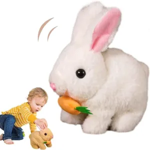Bunny Toys Easter, Interactive Bunny Plush Toy, Educational Stuffed Animal, Jumping, Twitching, and Shaking Ears, Walking Rabbit Glowing Ears (White)