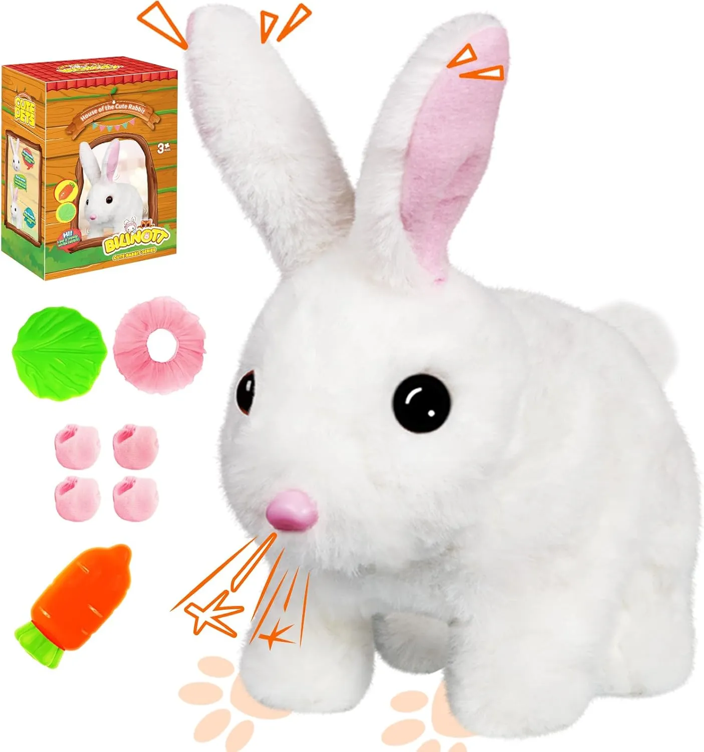 Bunny Toys for Kids, Realistic Rabbit Toys with Jumping Action, Wiggling Ears, Twitching Mouth and Nose, Ideal Easter Gifts for Toddlers Kids Aged 3 4 5 6 Years Old