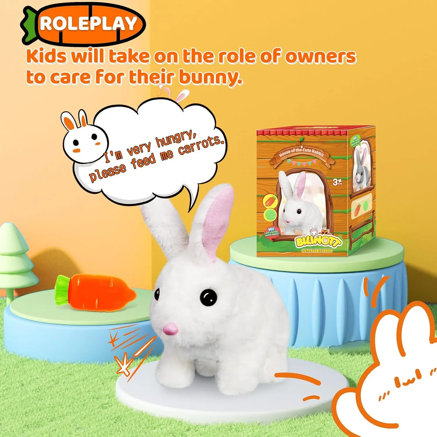 Bunny Toys for Kids, Realistic Rabbit Toys with Jumping Action, Wiggling Ears, Twitching Mouth and Nose, Ideal Easter Gifts for Toddlers Kids Aged 3 4 5 6 Years Old