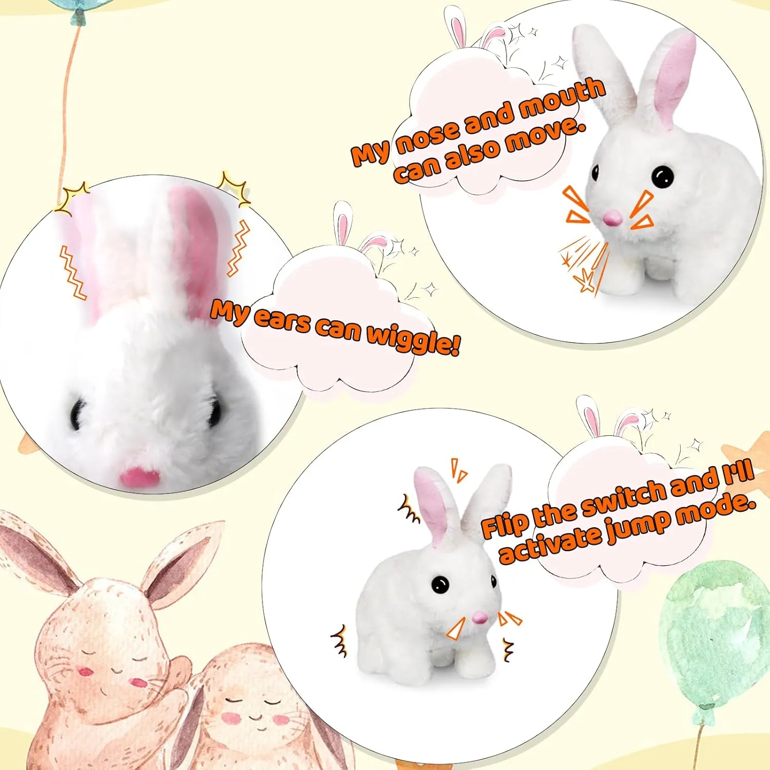 Bunny Toys for Kids, Realistic Rabbit Toys with Jumping Action, Wiggling Ears, Twitching Mouth and Nose, Ideal Easter Gifts for Toddlers Kids Aged 3 4 5 6 Years Old