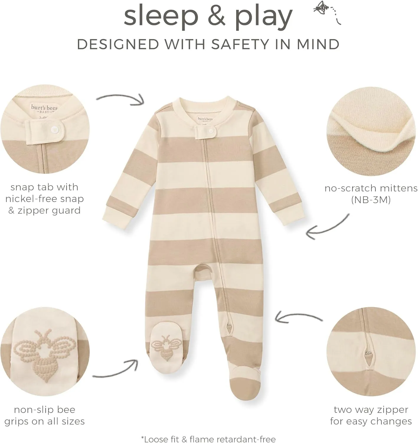Burt's Bees Baby Boys' Sleep & Play PJs, 100% Organic Cotton One-Piece Zip Front Jumpsuit, Baby Boys Footie Pajamas & PJs