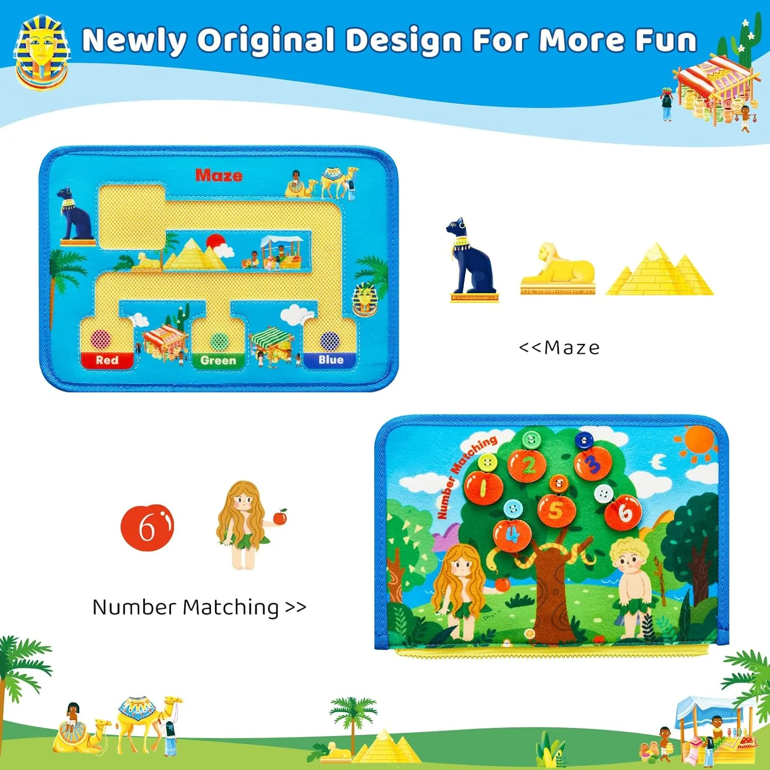 Busy Board Montessori Toys for 3 4 Year Old Boys & Girls Birthday Gifts, Educational Activity Sensory Board Preschool Learning Toys for Toddlers, Travel Toys for Airplane (Noah's Ark)
