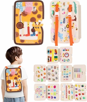 Busy Board, 12 in 1 Busy Book Learning Sensory Toys for Toddlers with Fine Motor Skills, Busy Book Toys with Backpack Strap, Giraffe Shape